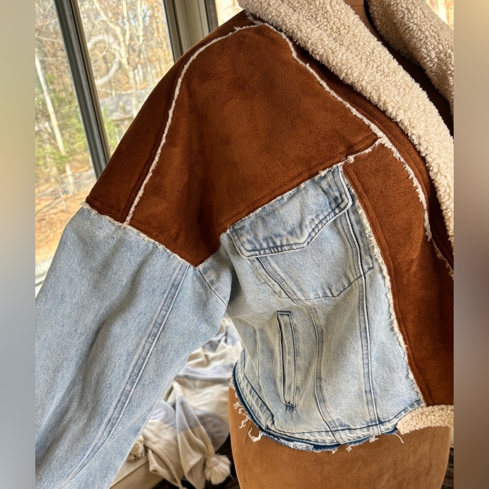 Blank NYC Light Blue Denim and Suede Shaper Jacket • Moto Style - Picture 4 of 10